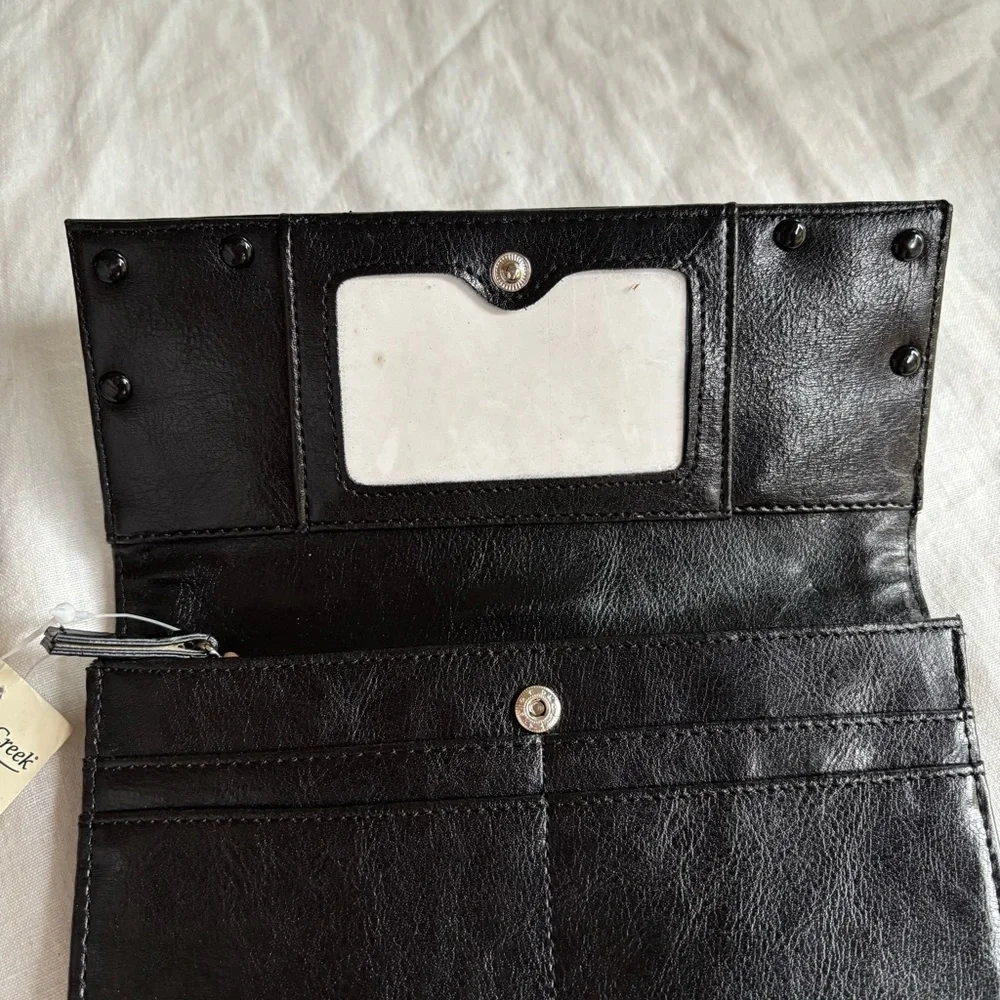 Coldwater Creek Textured Tri-fold Black Wallet with Silver Embellishments